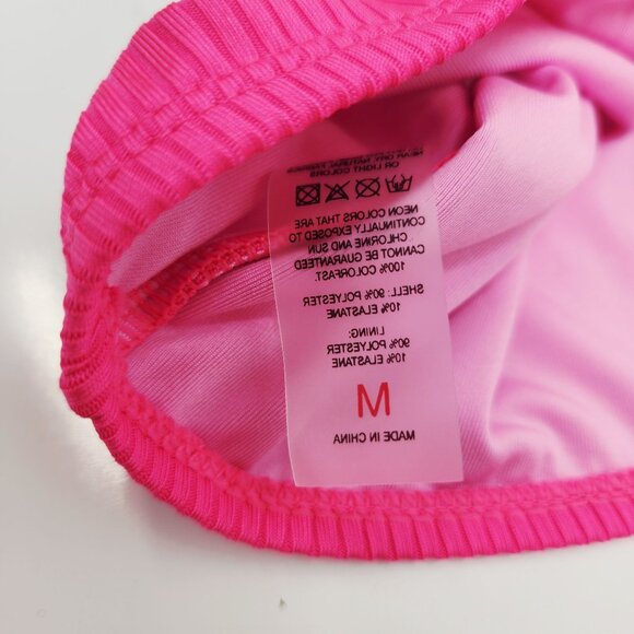 Hot Pink Womens Ribbed Halter High-Waisted Bikini Set Adjustable Ties Size M - Picture 3 of 5